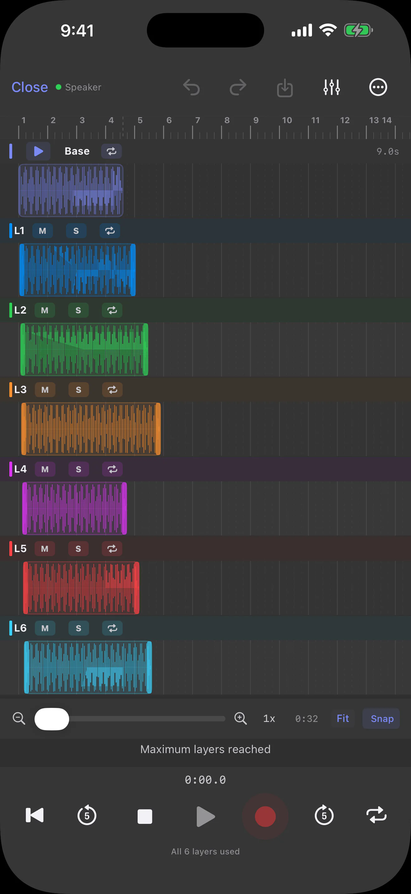 Sonedia multitrack session with the original recording and six overdub layers